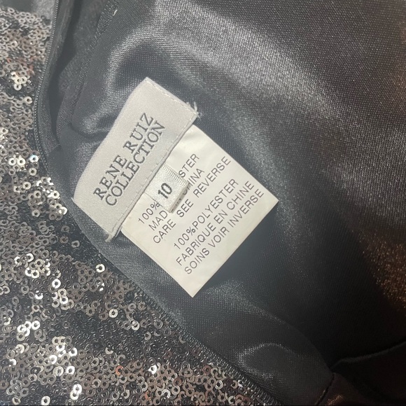 # Rene Ruiz Collection Gunmetal Color One Shoulder Sequined Gown With High Slit - Picture 10 of 16